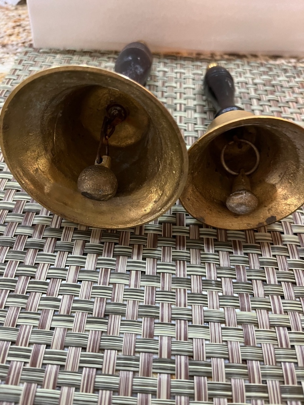 Vintage Brass Hand Bells with Wood Handles - Set of 2 - Picture 6 of 8